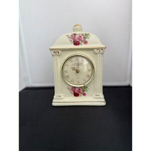 Vintage 80s Mantel Desk Porcelain Clock Baum Bros‎ French style rose Floral